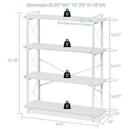 HCHQHS Bookshelf, 4-Tier Industrial Bookcase, White Open Book Shelf, Freestanding Tall Bookshelves with Metal Frame - color: Cloud White, size: 4-Tier (35.8"W x 51.2"H)