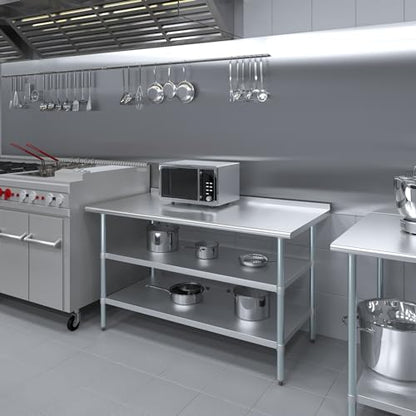 AmGood Stainless Steel Work Table with 1.5" Backsplash and 2 Shelves | Metal Kitchen Food Prep Table | NSF (60" Long x 30" Deep) - size: 60" Long x 30" Deep