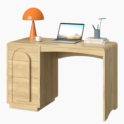 Bestier 47 inch Wood Home Office Desk with 3 Drawers, Modern Executive Desk with Storage, Arched Computer Desk for Writing Study Bedroom, Natural Oak - color: Oak