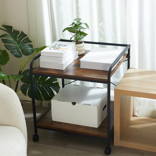 2-Tier Rolling Printer Stand with Lockable Wheels, Mobile Printer Cart with Storage Shelf for Home Office