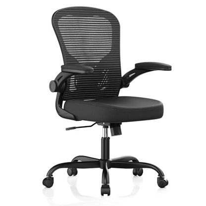 Office Chair, Ergonomic Desk Chairs 330LBS Capacity High Back Mesh Computer Chair with Flip-up Armrests, Comfy Work Chair with Adjustable Lumbar Support, Rolling Chair - color: Black