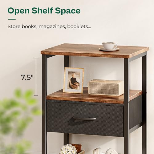 Huuger Nightstand Set of 2, Night Stand with Fabric Drawer, Mesh Shelf, Side Table with Storage, Fabric Drawer Dresser, Open Shelf, Metal Frame, Bedroom, Rustic Brown and Black - color: Rustic Brown and Black