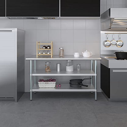 Stainless Steel Work Table with 2 Shelves | Metal Utility Table | Commercial & Residential NSF Utility (Stainless Steel Table with 2 Shelves, 60" Long x 24" Deep) - size: 60" Long x 24" Deep