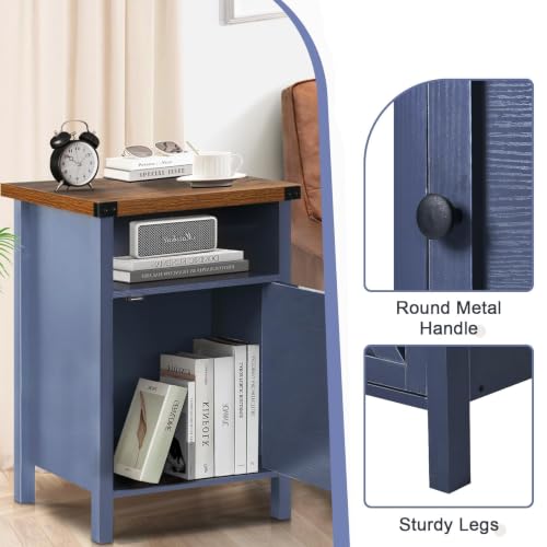 Catrimown Farmhouse Nightstand with Barn Door and Shelf, Side Table, Rustic End Table for Bedroom, Living Room, Navy Blue - color: Navy Blue
