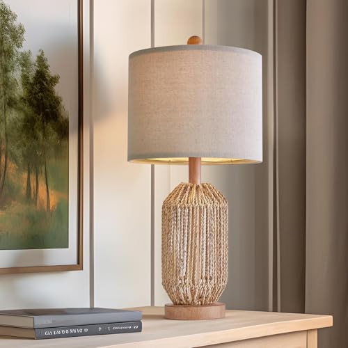 OYEARS 21" Boho Table Lamp for Living Room, Bedside Lamp for Nightstands, Rattan Lamp for Bedroom, Farmhouse Table Lamp for Room Decor, End Table, Retro, Brown, 1 Pack - color: Brown