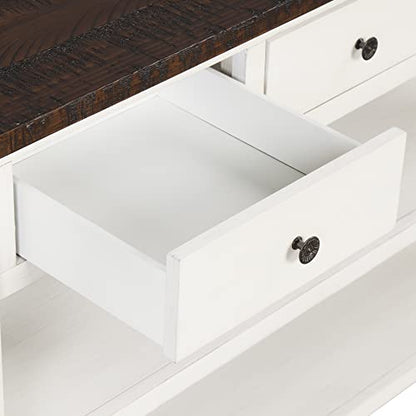 LKTART 48.8" Solid Wood Console Table for Entryway;Sofa Table with Drawers | 48.8" Antique White Real Wood Farmhouse Console Table with Storage and Shelf,Entryway Table for Entry Hallway,Easy Assembled - color: Antique White