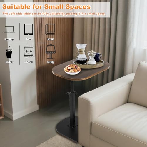 C Shaped End Table for Couch, C Table End Tables with Adjustable Height, 360° Swivel Couch Tables for Living Room,Bed Side,Coffee, Bedroom,Study and Small Spaces (Glossy Walnut) - color: Glossy Walnut