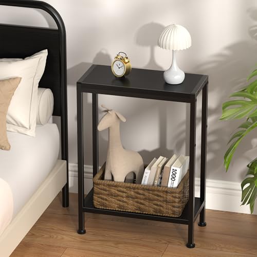 Narrow Side Table for Small Space, 2-Tier Slim End Table, Thin Nightstand, Skinny Snack Couch Table, Sofa Bedside Table in Living Room, Bedroom, Study, Kitchen and Balcony (Black) - color: Black, size: 2-Tier (7.9''D*17''W*22.8''H)