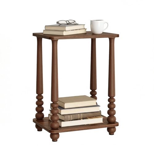 VASAGLE Mariel Collection - Side Table, Accent Nightstand for Small Spaces, Rectangular End Table with Shelf, Solid Wood Legs, Mid-Century Modern, Living Room Bedroom, Chestnut Walnut ULET294KX01S - color: Chestnut Walnut