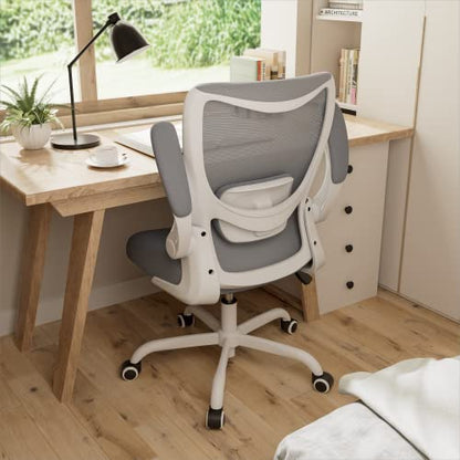 MUXX.STIL Office Chair, Ergonomic Desk Chair with Adjustable Lumbar Support and Flip up Armrest, Breathable Mesh Computer Chair for Home Office, Gray - color: Grey