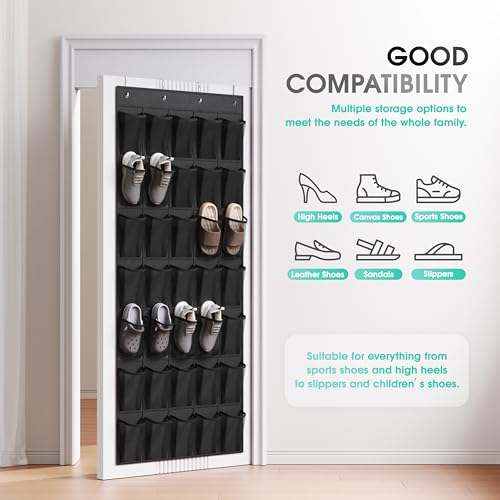 WVM Over the Door Shoe Organizer with 35 Breathable Mesh Pockets, Hanging Shoe Organizer for Door with 4 Metal Hooks, Large Capacity Closet Storage for Shoes, Accessories - style: Black