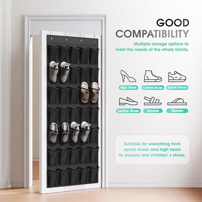 WVM Over the Door Shoe Organizer with 35 Breathable Mesh Pockets, Hanging Shoe Organizer for Door with 4 Metal Hooks, Large Capacity Closet Storage for Shoes, Accessories - style: Black
