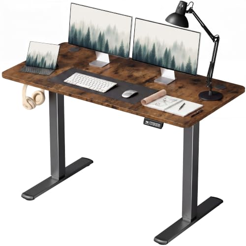 Furmax 48 Inches Electric Height Adjustable Standing Desk Home Office Desk | Large Sit Stand Up Computer Desk Memory Preset with T-Shaped Metal Bracket, Brown - color: Brown, size: 48 Inch