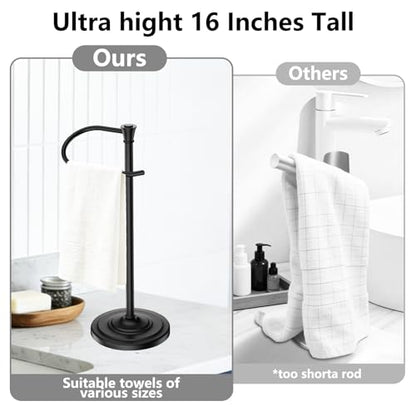 Black Bath Hand Towel Holder Stand,Stainless Steel 16 Inch Free Standing Towel Rack,Heavy Weight Towel Bar for Bathroom Vanity Countertop &Kitchen - color: Black