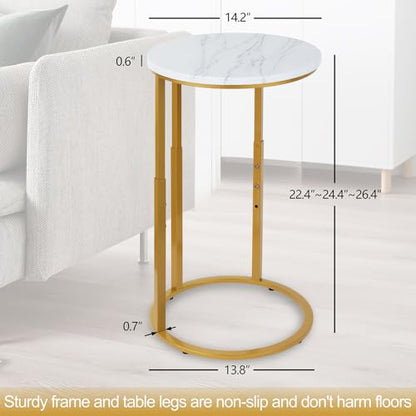 Serteaw C-Shaped End Table, Sturdy Side Table for Couch Sofa Bedside Small Space,C Snack Table TV Tray Record Player Stand Small Tables for Living Room Bedroom,Easy to Assemble,Gold - size: 14.2"