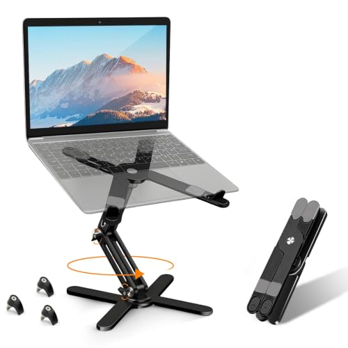 N86 360 Rotating Laptop Stand for Desk with Locking Knobs, Black | Aluminum Ergonomic Riser Adjustable Height & Angle for Collaborative Work. Foldable Portable Fits MacBook & Laptops up to 16 - color: Black
