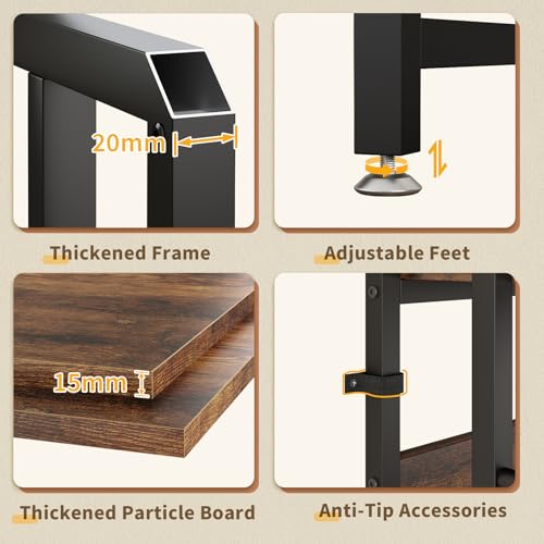 METYERRY Adjustable 4-Tier Heavy Duty Kitchen Baker's Rack with Power Outlet, with Industrial Wheels, Free Standing Microwave Oven Cart Stand for Storage in Living Room, Garage, Rustic Brown - color: Rustic Brown