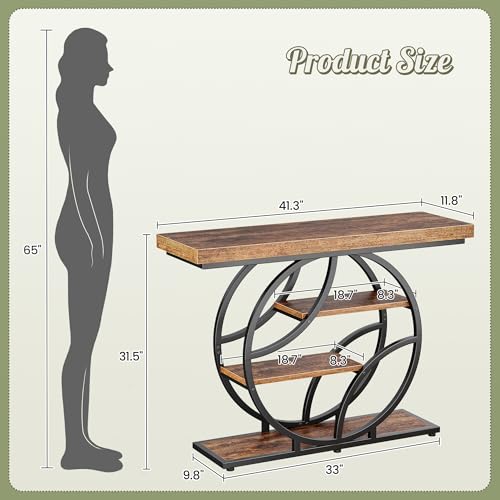 Huuger Modern Console Table, 41.3 Inch Sofa Table with Artistic Curved Metal Frame, Narrow Entryway Table for Hallway, Living Room, Behind Couch, Rustic Brown - color: Rustic Brown, size: 11.8"D x 41.3"W x 31.5"H