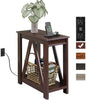 WLIVE Narrow End Table with Charging Station of Open Storage Shelf，Sofa Side Table with 2 USB Ports and 2 Power Outlets，Slim Farmhouse End Table for Small Spaces, 11.8" D x 23.6" W x 23.74" H - color: Espresso