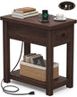 Armocity Narrow End Table with Charging Station - Farmhouse Side Table with Drawer, 14" Wide Wood Nightstand Slim Couch Bedside Table for Living Room Bedroom Small Spaces, Black Walnut - color: Black Walnut, size: 1 Pack