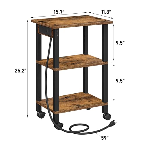 TUTOTAK Printer Stand, 3 Tier Rolling Printer Cart with Charging Station | Small Under Desk Printer Table with Wheels for Small Space, Office, Home, Brown PS02BB001 - color: Brown, size: 3 tier(15.7 x 11.8 x 23.6inchs)