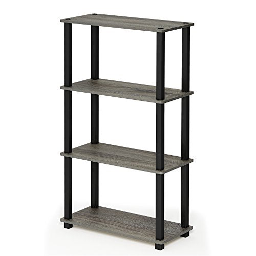 Furinno TURN-S-TUBE Storage Shelves, 4-Tier Book Shelf, Corner Shelf, Toolless Open Shelves, for Organization and Storage, Living Room, Garage, Home Office, French Oak - color: French Oak Grey/Black, size: 4-Tier Square Tube
