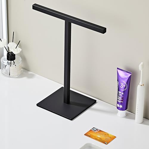 Bathroom Hand Towel Holder Stand，T-Shape Hand Towel Holder Stand SUS304 Stainless Steel for Bathroom，Kitchen or Vanity Countertop - color: Square Matte Black