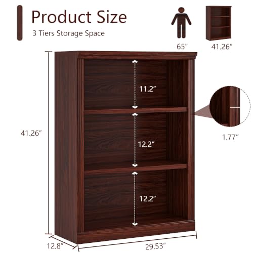 3-Shelf Bookcase, Wood Bookshelves for Living Room, Library, Office | Zhiseek Small Bookshelf, 29.5"W x 12.8"D x 41.2"H, Cherry - color: Cherry, size: 3-Tier