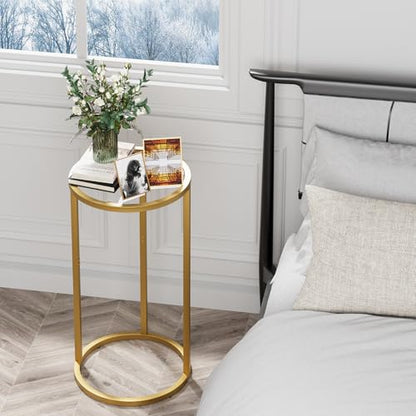 Easy Paws C Table Side End Table,Glass Couch Side Tables for Living Room, Round Sofa End Table with Metal Frame, Small Snack Table for Bedroom, Small Spaces, Easy Assembly (Gold,2pcs) - color: Gold
