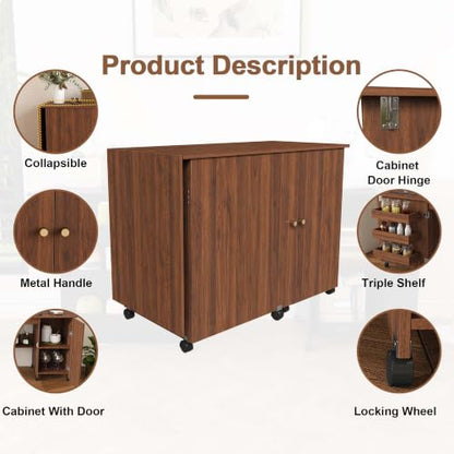 HRVEOCEI 4-in-1 Folding Sewing Table with Storage, Sewing Desk Foldable with Lockable Wheels & Power Socket, Sewings Machine Cabinet & Craft Desk with Shelves, Compact Design (Walnut, 57 Inch) - color: Walnut, size: 57 Inch