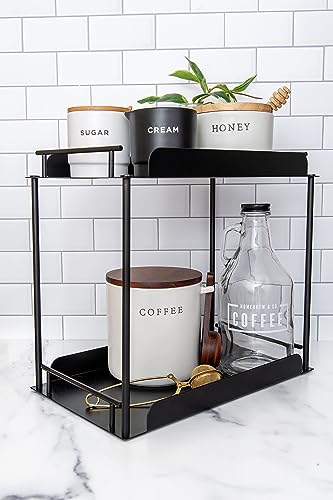 2-Tier Standing Rack Countertop Storage Shelf, Organizer Holder - color: Black