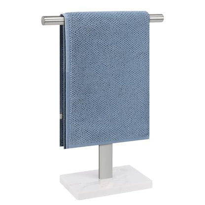 Hand Towel Holder, T-Shape Hand Towel Stand for Bathroom, Hand Towel Rack Bar Standing for Vanity Kitchen Countertop, 304 Stainless Steel (Marble Base, Brushed) - color: Brushed