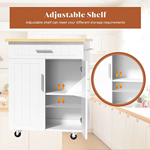 SUNLEI Rolling Kitchen Island Cart with Storage & Drawer – 26" Portable Kitchen Cart with Lockable Wheels, Towel Rack & Open Shelves for Kitchen, Dining Room, Living Room(White) - size: 26-IN