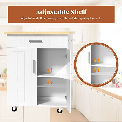 SUNLEI Rolling Kitchen Island Cart with Storage & Drawer – 26" Portable Kitchen Cart with Lockable Wheels, Towel Rack & Open Shelves for Kitchen, Dining Room, Living Room(White) - size: 26-IN