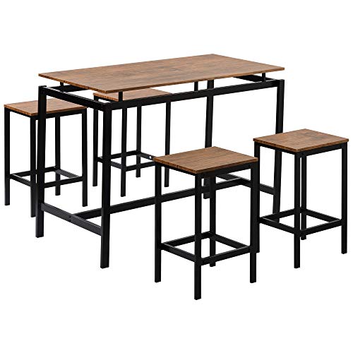 Solid Wood 4-Piece Kitchen DIng Table Set, Counter Height Bar Table Set with 3 Stools and Storage Shelves, Perfect for Home, Kitchen, Living Room (Brown-1) - color: Brown-1