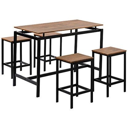 Solid Wood 4-Piece Kitchen DIng Table Set, Counter Height Bar Table Set with 3 Stools and Storage Shelves, Perfect for Home, Kitchen, Living Room (Brown-1) - color: Brown-1