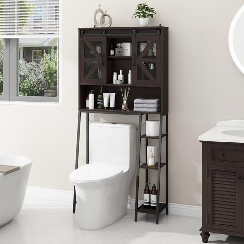 Vabches Over The Toilet Storage Cabinet, Farmhouse Storage Cabinet Over Toilet with Sliding Barn Door，Home Space-Saving Toilet Rack, for Bathroom, Restroom, Laundry(Espresso) - color: Espresso, style: Sliding doors
