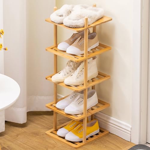 5-Tier Vertical Shoe Rack - Tall Narrow Shoe Rack Organizer for Small Spaces,Bamboo Shoen Shelf for Entryway,Closet,Corner,Doorway,Skinny Shoe Shelf Space Saving Shoe Storage (Natural, 5-Tier) - color: 5-tier Natural