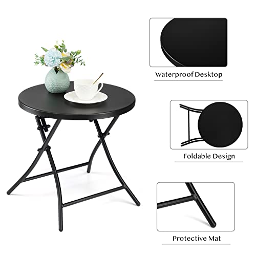 Outdoor Side Table, Folding Round Metal End Table, Weather Resistant Small Patio Accent Table for Porch Yard Balcony Deck (All Black) - color: All Black