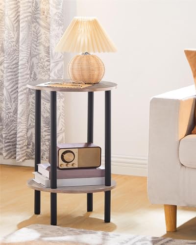 CHOEZON Side Table Set of 2, Round End Table, 2-Tier Small Nightstand with Sturdy Metal Tube, Industrial Coffee Table, for Living Room, Bedroom, Greige and Black TBZ01P2BG - color: Greige + Black