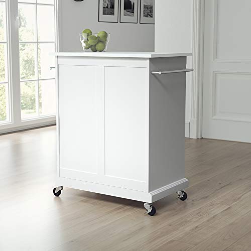 Crosley Furniture Compact Stone Top Small Rolling Cart with Shelves, Microwave Stand with Towel Rack, White - color: White, style: White Granite Top