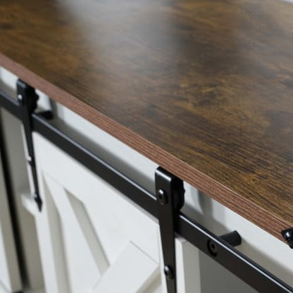 White Farmhouse Entryway Table, Rustic Hallway Table with Storage Shelf, Sofa Table with Sliding Barn Doors for Hallway, Entryway, Living Room, Foyer - color: White