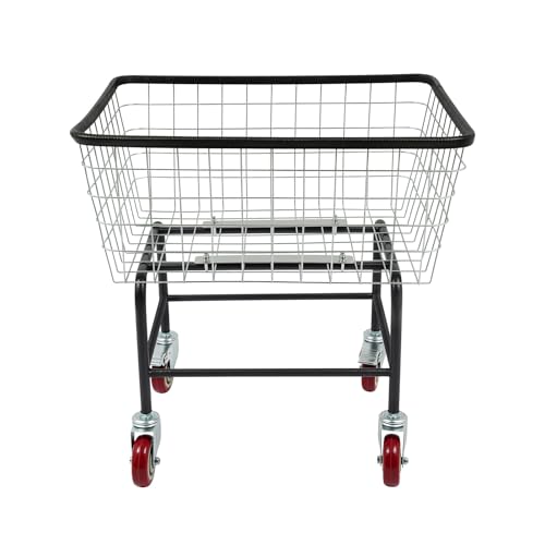 Laundry Cart, Heavy Duty Steel Wire Laundry Cart with Wheels, Commercial Rolling Laundry Basket for Homes, Hotels, Bathrooms, 26.77 * 21.5 * 26in