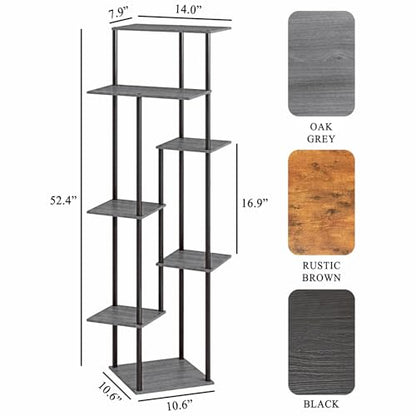 52.4” Tall 7-Tier Multiple Plant Stand Indoor, Oak Grey | Functions as Corner Flower Pots, Shelf, Decor Rack, Holder; Metal Frame with MDF Boards; for Living Room, Balcony