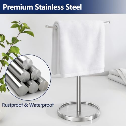 STWWO Hand Towel Holder, Stainless Steel Towel Holder Stand for Bathroom, Kitchen Countertop, T-Shaped Hand Towel Rack Stand, Brushed Nickel - color: Brushed Nickel