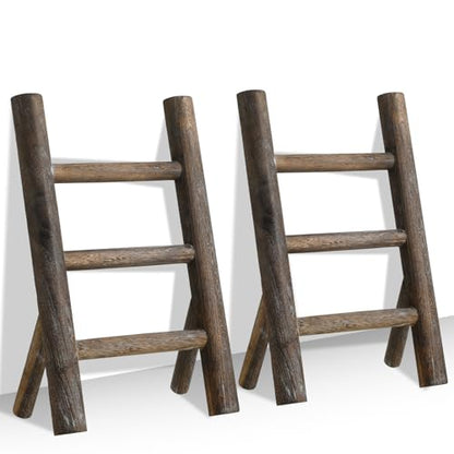 Cinnvoice 2 Pcs Wooden Tea Towel Ladder Rustic Hand Towel Stand Rack Mini Countertop Towel Stand Farmhouse Wood Counter Towel Holder for Bathroom Country Kitchen Office(Wood Color) - color: Wood Color