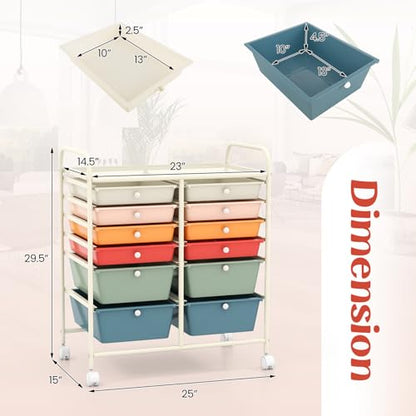 DREAMADE Rolling Cart with Storage Drawers, Utility Cart with Removable Plastic Drawers, Lockable Wheels, Art Cart for Classroom Organization Art Supplies Office Scrapbook (12 Drawers, Macaron) - color: Macaron, style: 12 Drawers