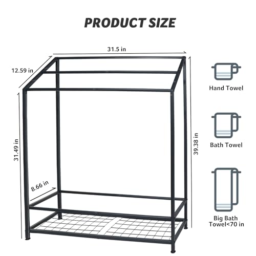Hjarta Extra Wide 31.5 Inch Standing Towel Rack, Tall 40 Inch Free Standing Towel Rack with Storage Shelf, 3 Tier Towel Stand for Bathroom Outdoor Poolside