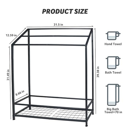 Hjarta Extra Wide 31.5 Inch Standing Towel Rack, Tall 40 Inch Free Standing Towel Rack with Storage Shelf, 3 Tier Towel Stand for Bathroom Outdoor Poolside