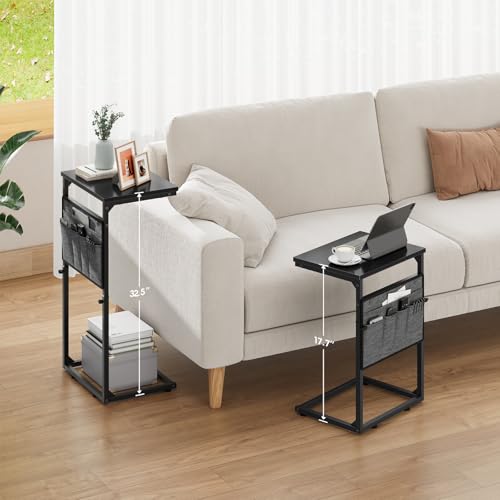 Vagusicc C Shaped End Table, Set of 2 Tall Side Table for Couch, Adjustable Height Small Couch Side Table for Small Spaces, End Table Slide Under Sofa Table TV Tray Arm Table for Living Room, Black - color: Black 2pc